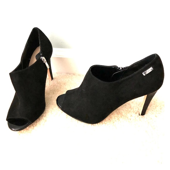 black suede peep toe shoes